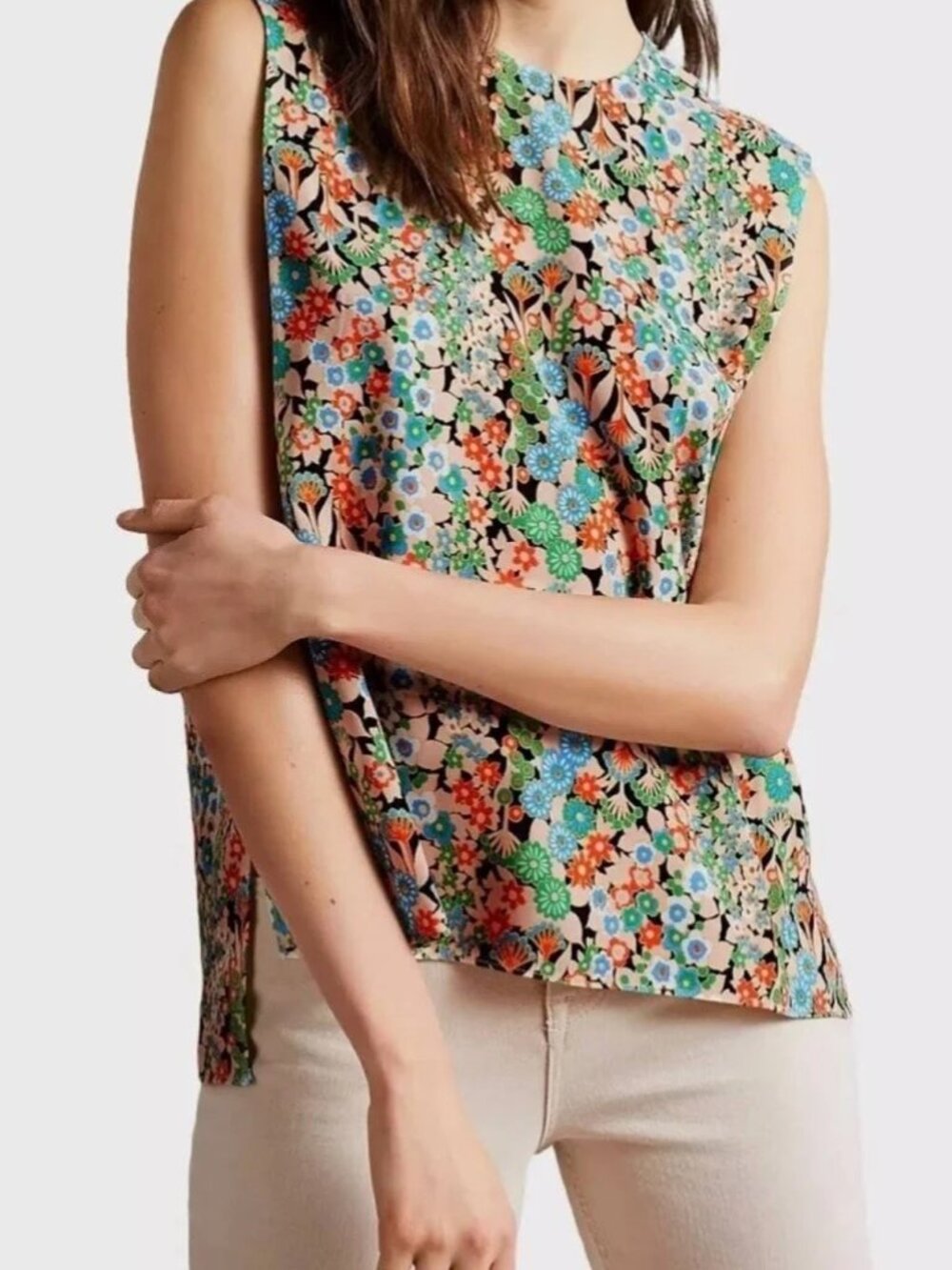 Ted Baker Floral Nelliy Sleeveless Top Shoulder Detail Size 3